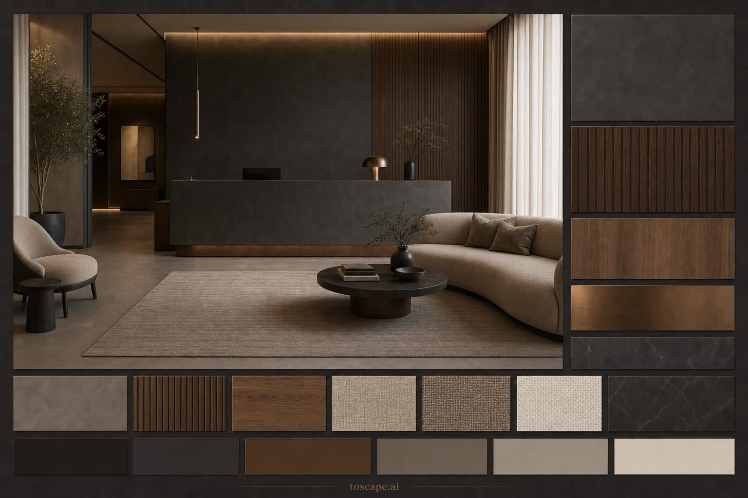 Modern Dark Luxury Reception — Matte interior moodboard plate
