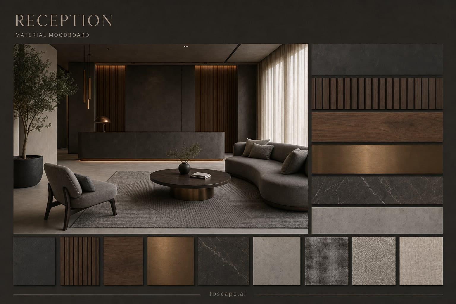 Modern Dark Luxury Reception — Satin interior moodboard plate