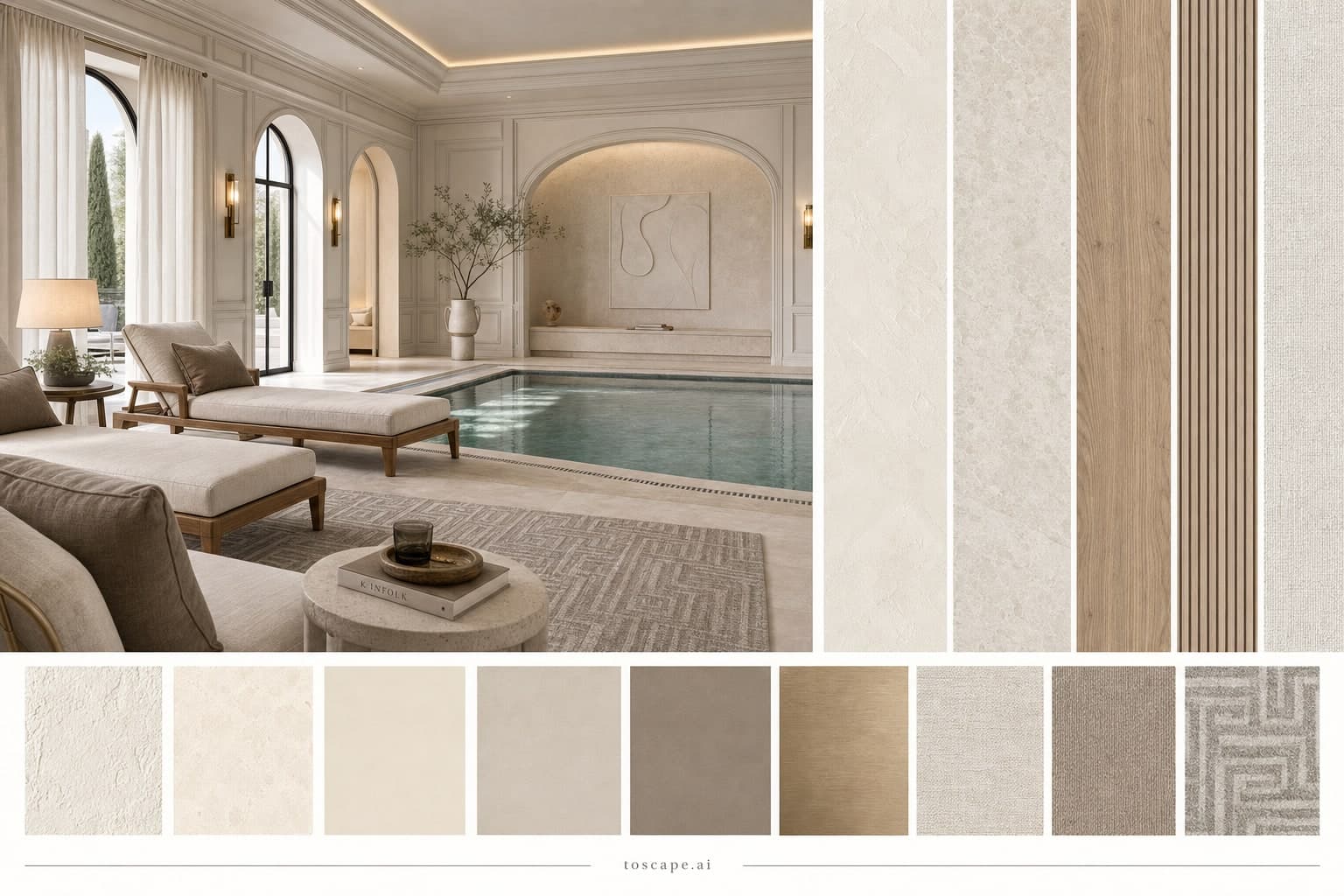 Neoclassic Light Luxury Pool Lounge — Matte interior moodboard plate