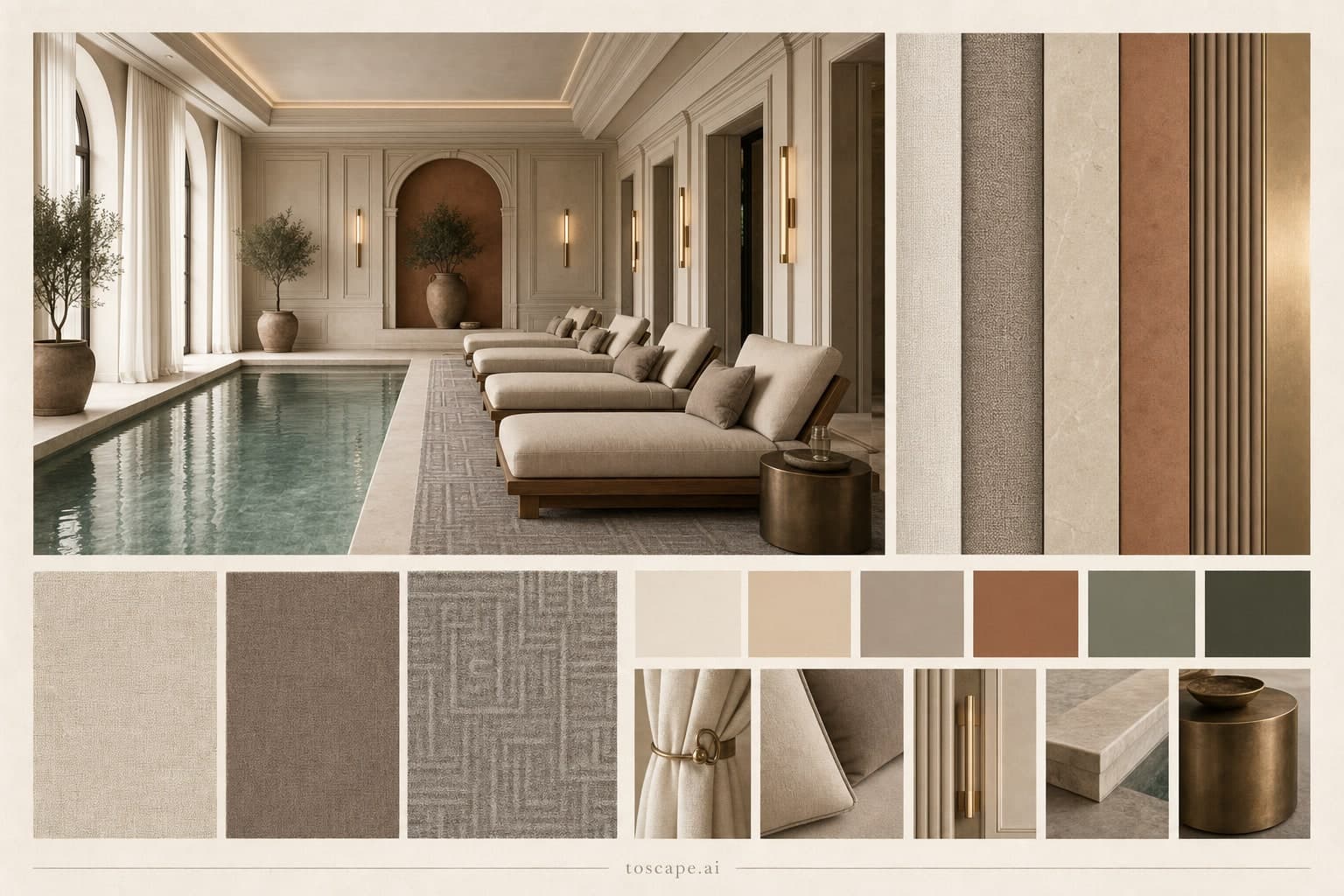 Neoclassic Earth Organic Pool Lounge — Matte interior moodboard plate