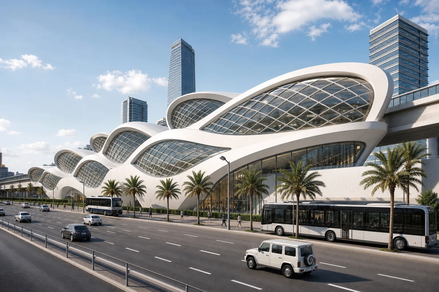Looped Transit Hall with Fluid Urban Envelope ΓÇö exterior architectural image showing contemporary minimal, exterior, monolithic volumes.