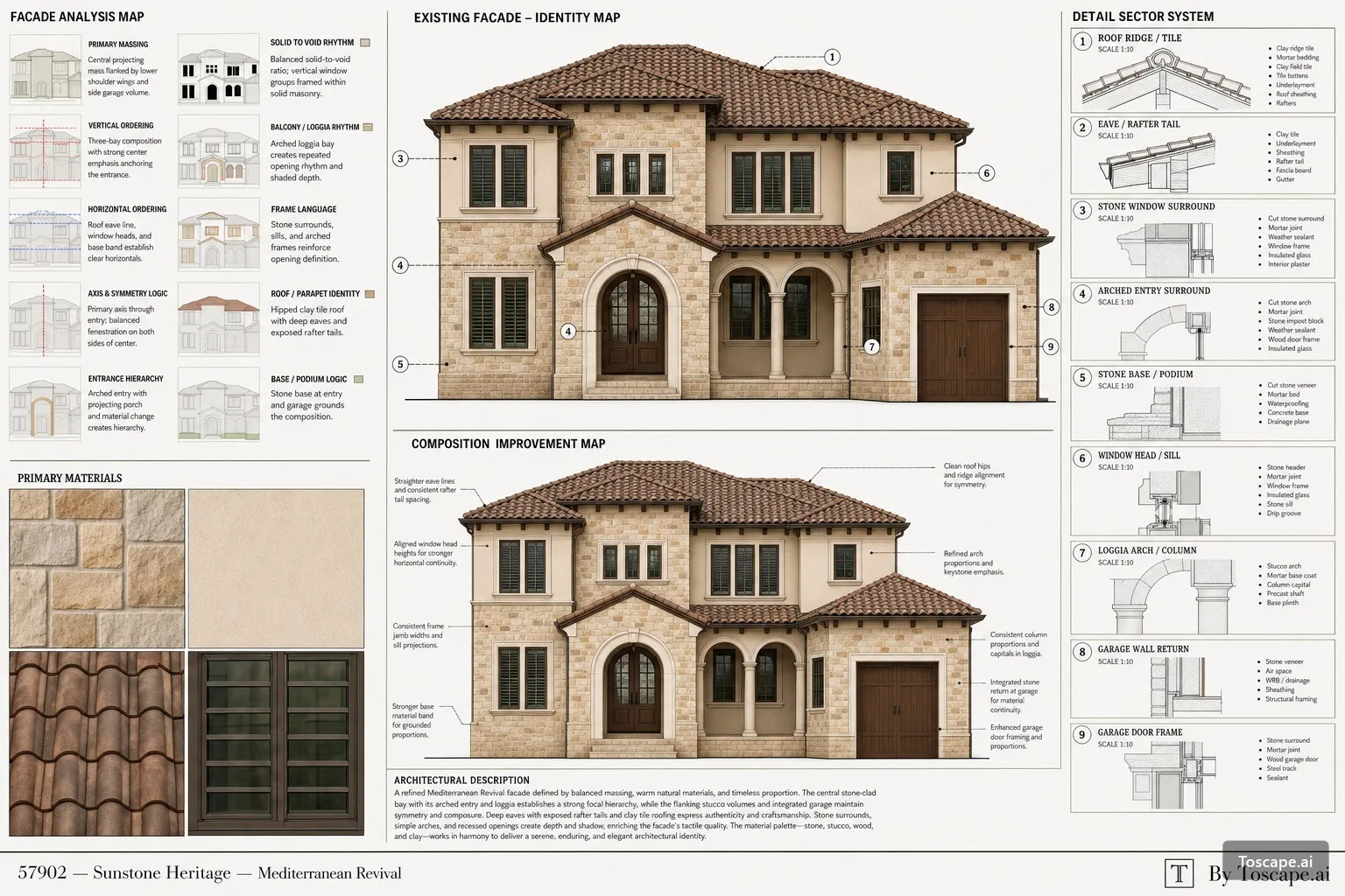 Mediterranean Revival Facade Analysis — exterior architectural image showing neo-classical, exterior, symmetrical composition.