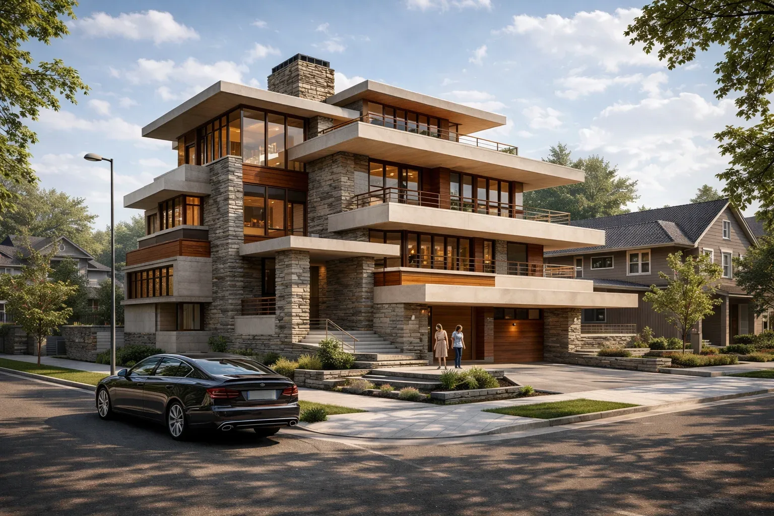 Contemporary Prairie-Style Residential Design — exterior architectural image showing nature-integrated contemporary, exterior, organic spatial flow.