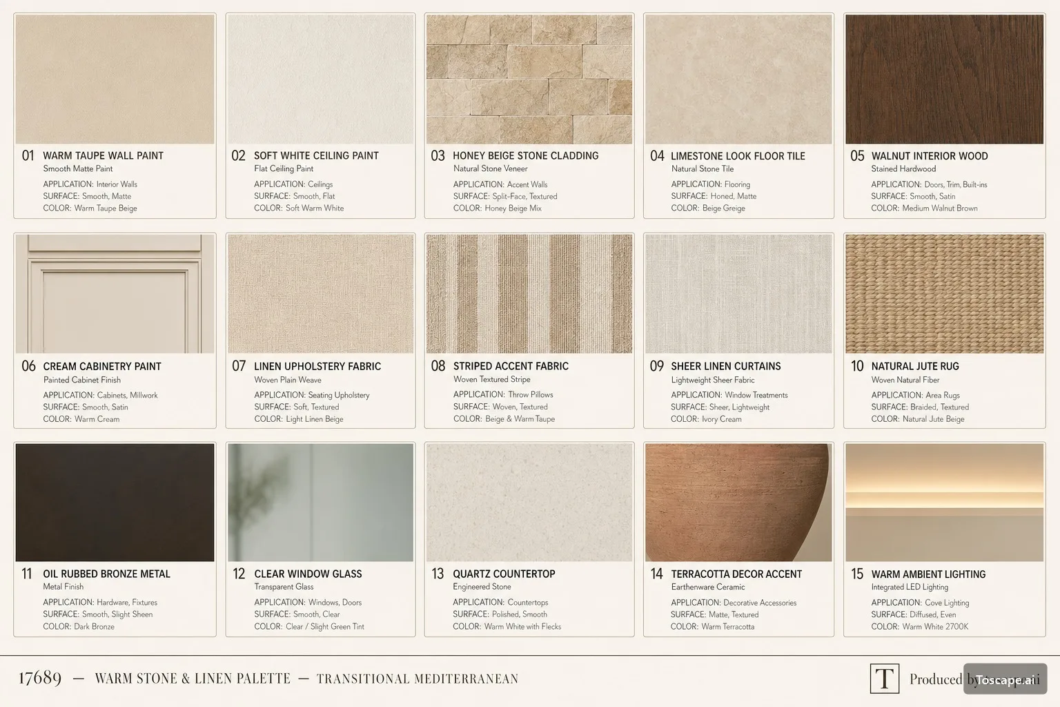 Transitional Mediterranean Interior Palette — texture's architectural image showing mediterranean contemporary, interior finishes, terraced facade rhythm.
